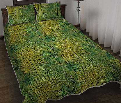 Green And Black African Ethnic Print Quilt Bed Set