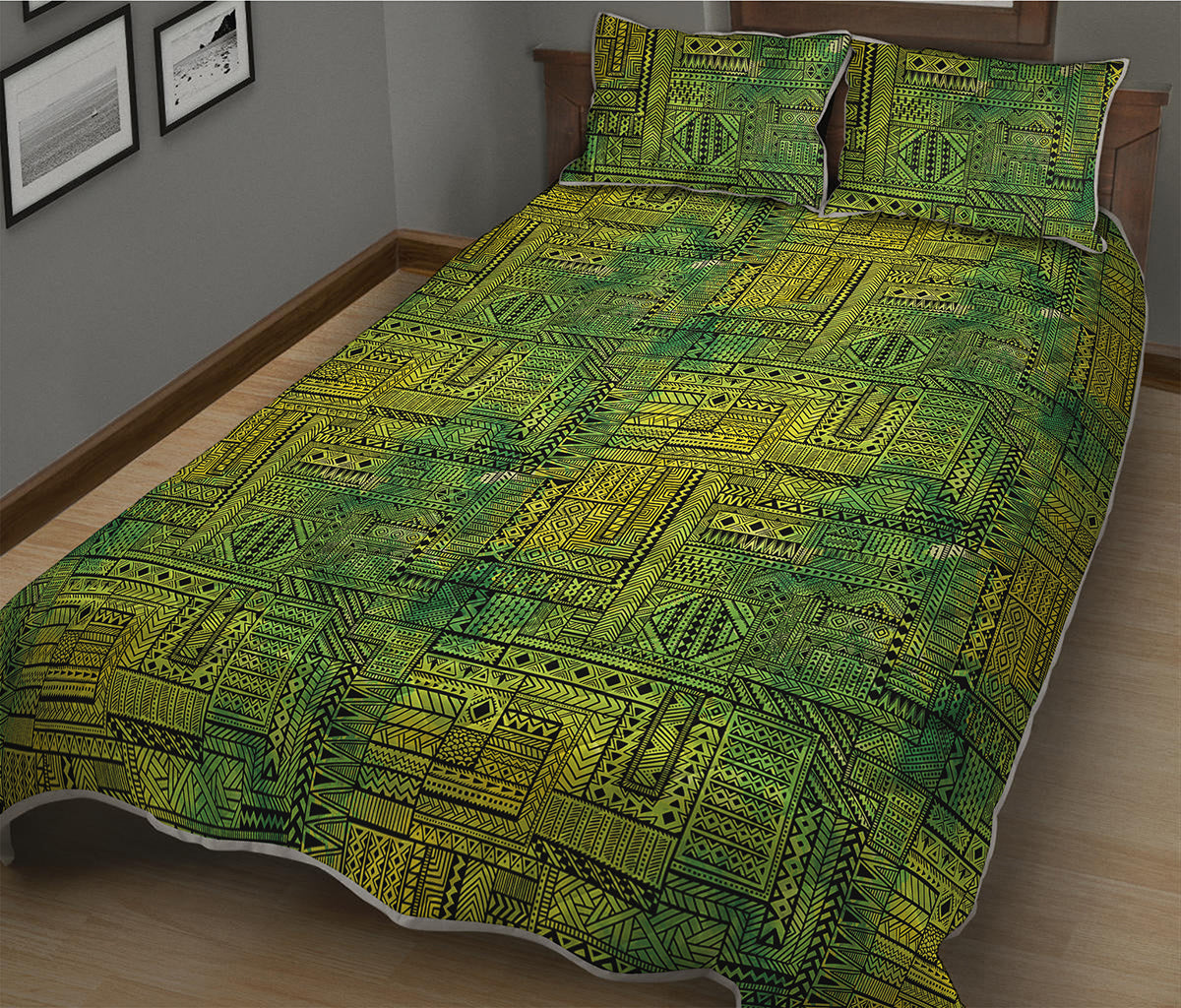 Green And Black African Ethnic Print Quilt Bed Set