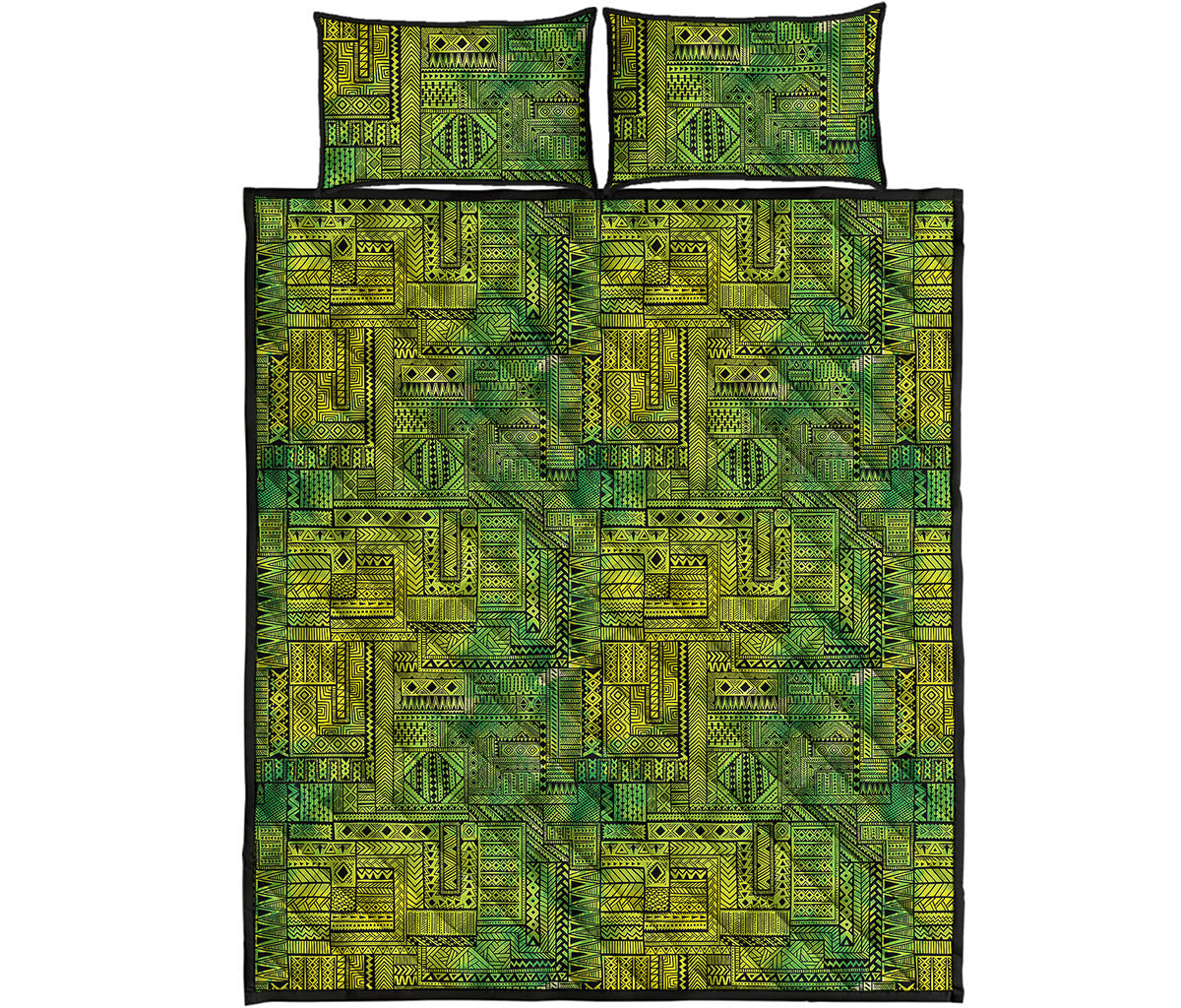 Green And Black African Ethnic Print Quilt Bed Set