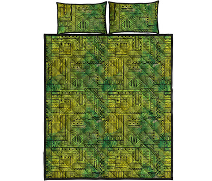 Green And Black African Ethnic Print Quilt Bed Set