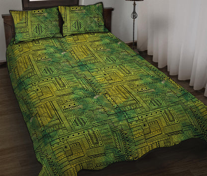 Green And Black African Ethnic Print Quilt Bed Set