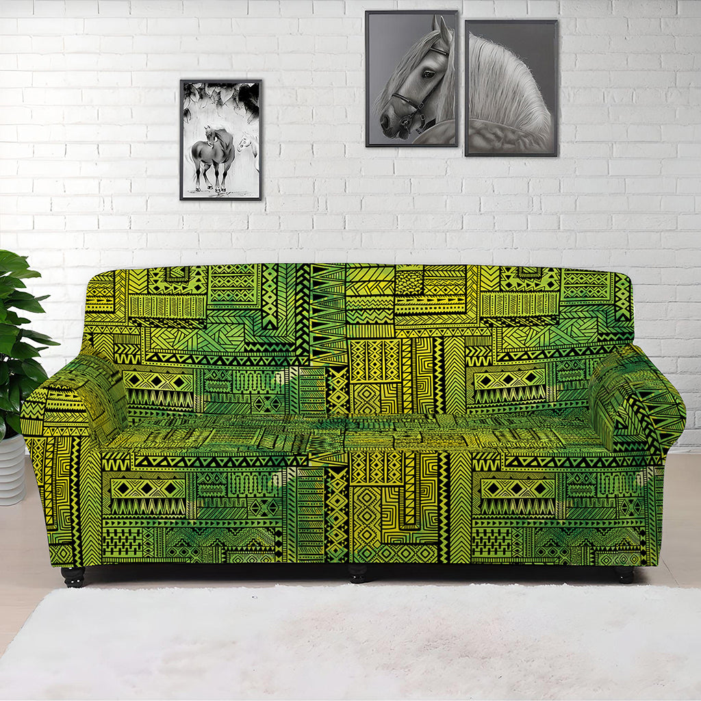 Green And Black African Ethnic Print Sofa Cover