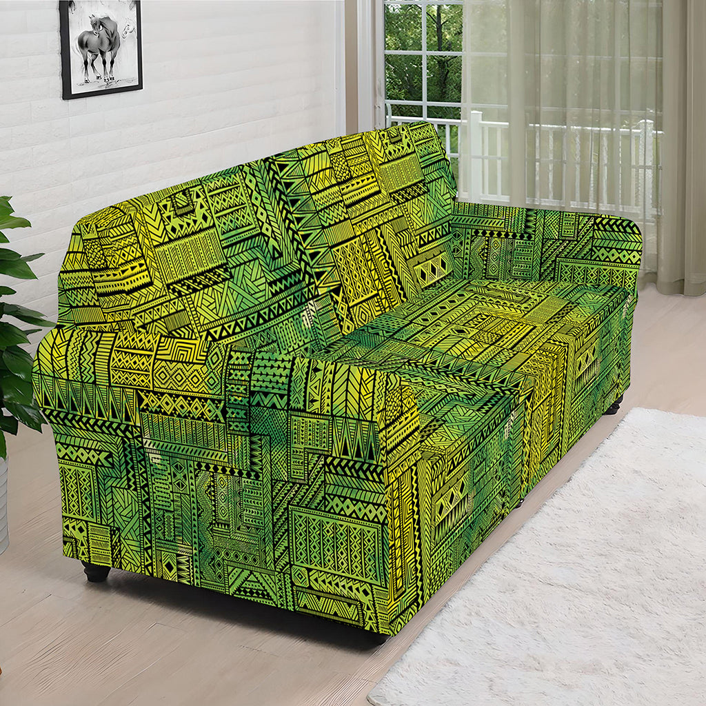 Green And Black African Ethnic Print Sofa Cover