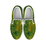 Green And Black African Ethnic Print White Slip On Shoes