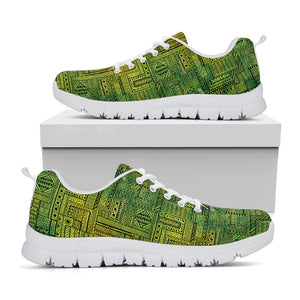 Green And Black African Ethnic Print White Sneakers