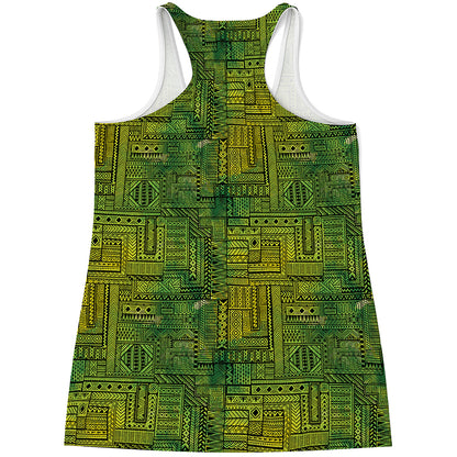 Green And Black African Ethnic Print Women's Racerback Tank Top