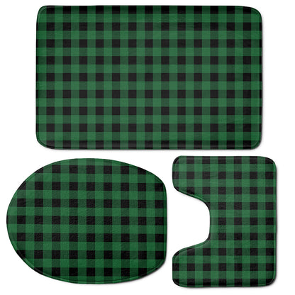 Green And Black Buffalo Check Print 3 Piece Bath Mat Set