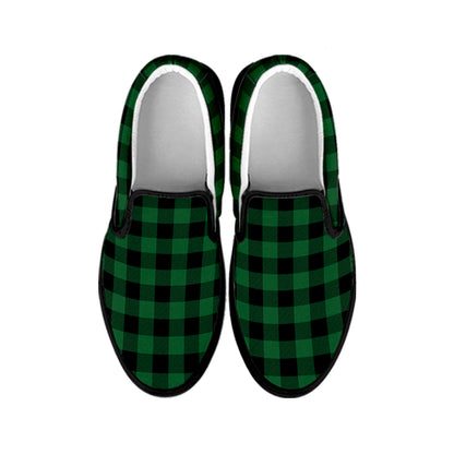 Green And Black Buffalo Check Print Black Slip On Shoes