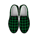 Green And Black Buffalo Check Print Black Slip On Shoes