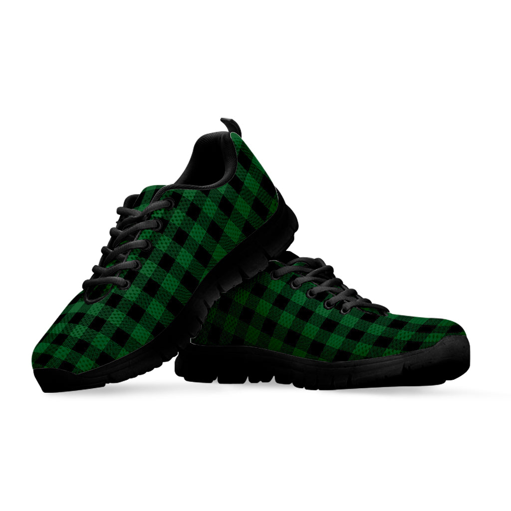 Green And Black Buffalo Check Print Black Sneakers