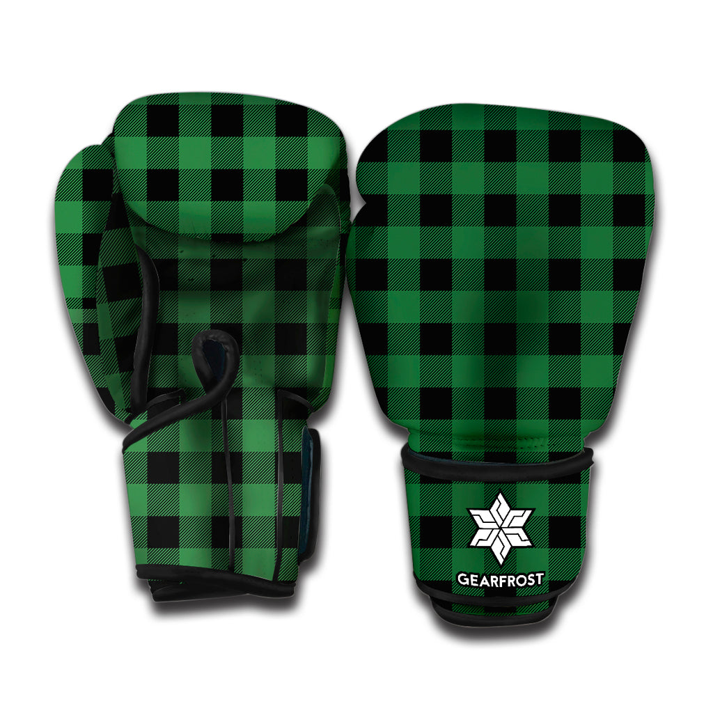 Green And Black Buffalo Check Print Boxing Gloves