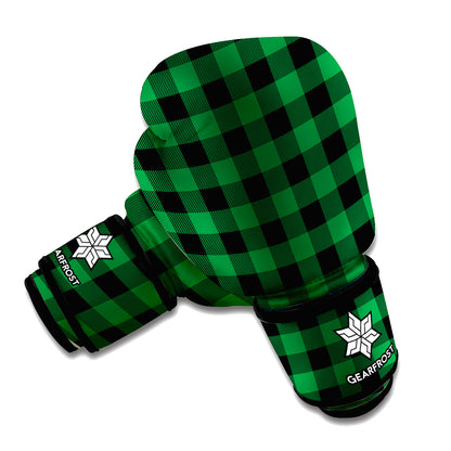 Green And Black Buffalo Check Print Boxing Gloves