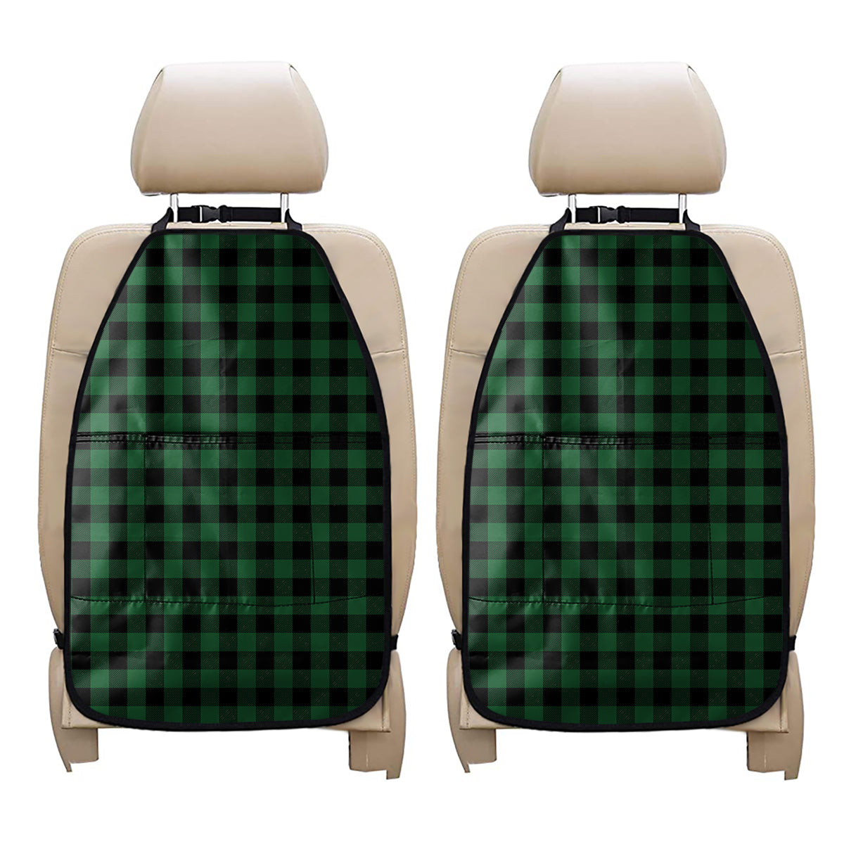 Green And Black Buffalo Check Print Car Seat Organizers