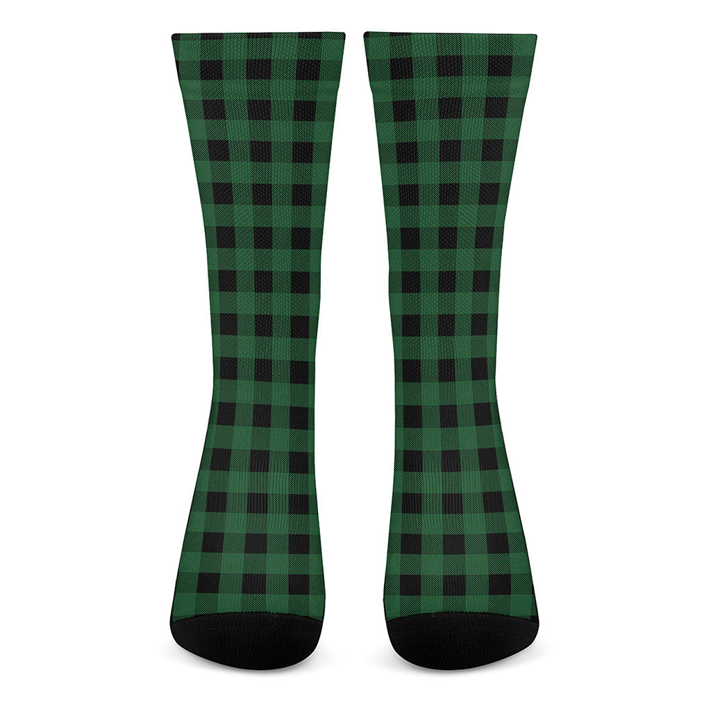 Green And Black Buffalo Check Print Crew Socks