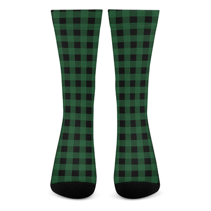 Green And Black Buffalo Check Print Crew Socks