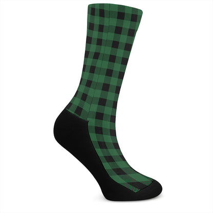 Green And Black Buffalo Check Print Crew Socks