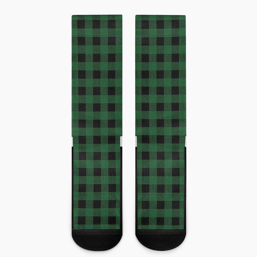 Green And Black Buffalo Check Print Crew Socks