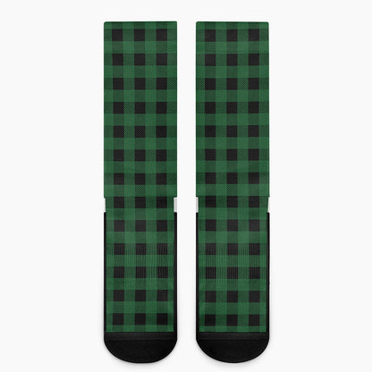 Green And Black Buffalo Check Print Crew Socks