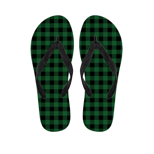 Green And Black Buffalo Check Print Flip Flops