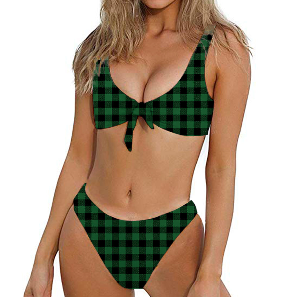 Green And Black Buffalo Check Print Front Bow Tie Bikini