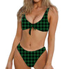 Green And Black Buffalo Check Print Front Bow Tie Bikini