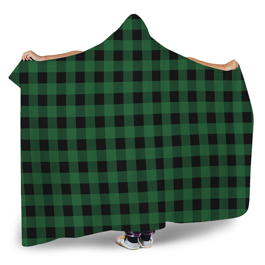 Green And Black Buffalo Check Print Hooded Blanket