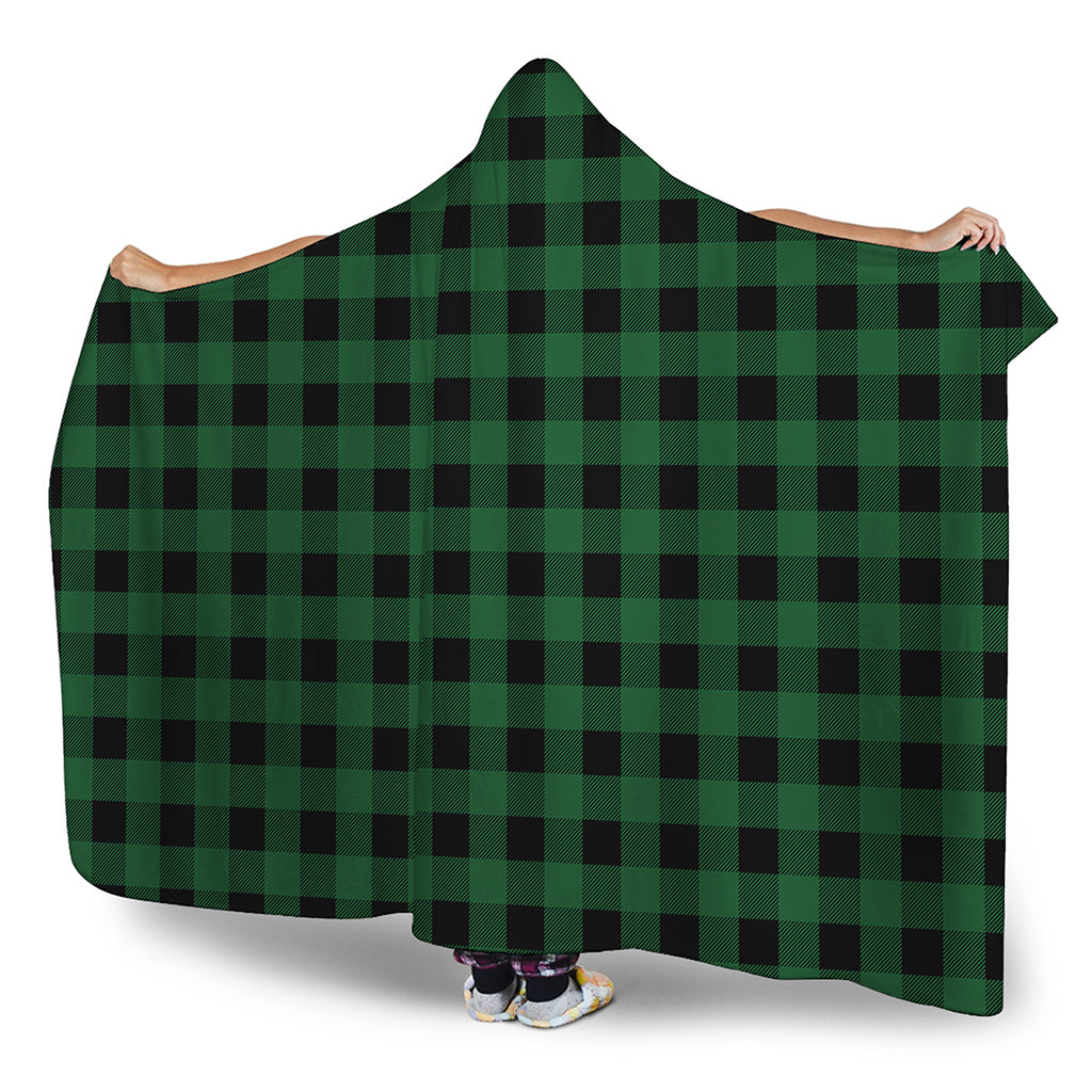 Green And Black Buffalo Check Print Hooded Blanket