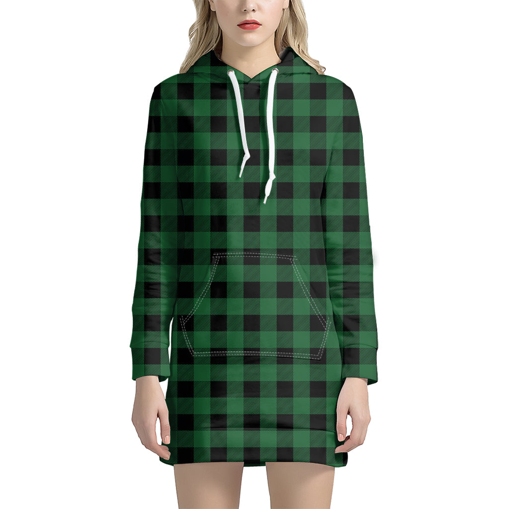 Green And Black Buffalo Check Print Hoodie Dress