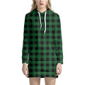 Green And Black Buffalo Check Print Pullover Hoodie Dress