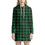 Green And Black Buffalo Check Print Hoodie Dress