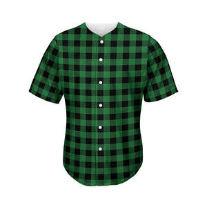 Green And Black Buffalo Check Print Men's Baseball Jersey