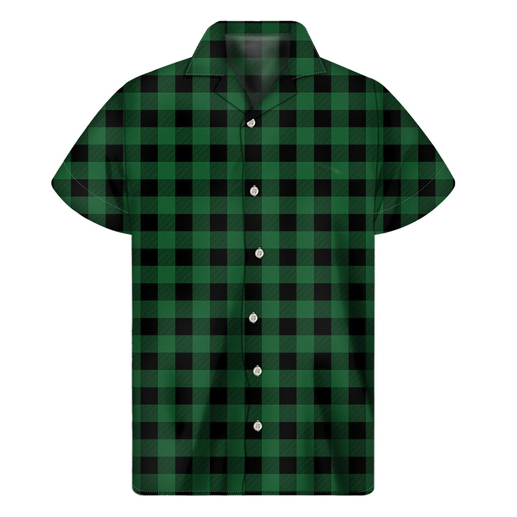 Green And Black Buffalo Check Print Men's Short Sleeve Shirt