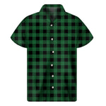 Green And Black Buffalo Check Print Men's Short Sleeve Shirt