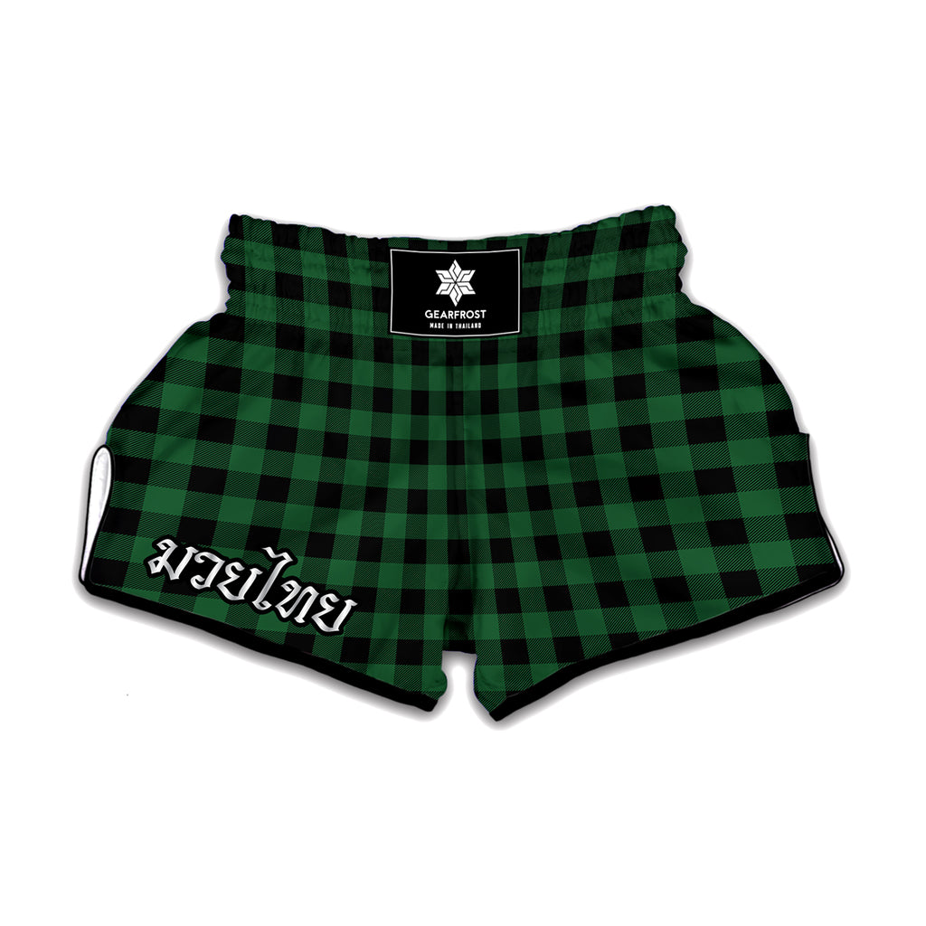 Green And Black Buffalo Check Print Muay Thai Boxing Shorts