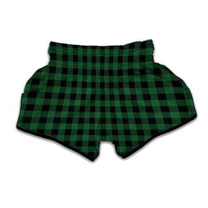 Green And Black Buffalo Check Print Muay Thai Boxing Shorts