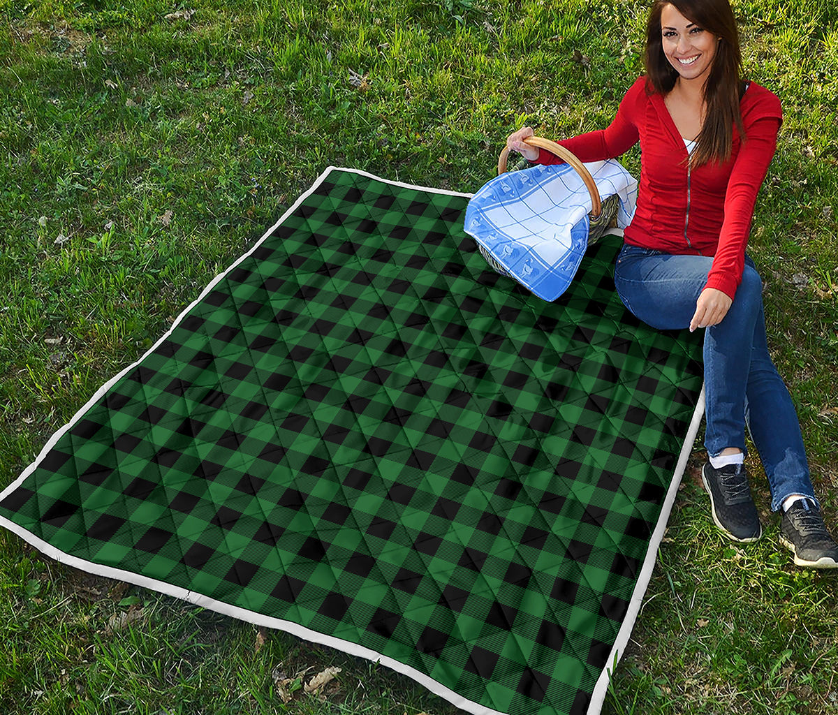 Green And Black Buffalo Check Print Quilt