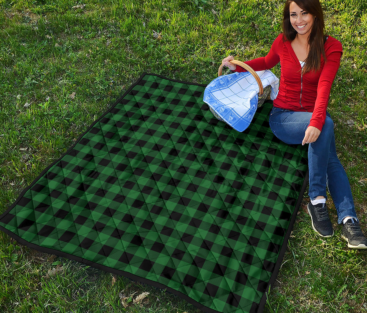 Green And Black Buffalo Check Print Quilt