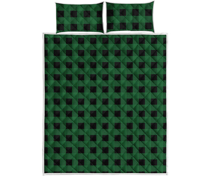 Green And Black Buffalo Check Print Quilt Bed Set