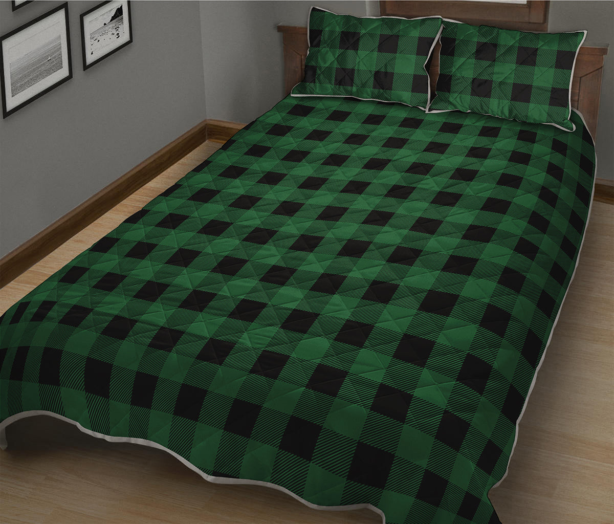 Green And Black Buffalo Check Print Quilt Bed Set