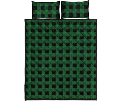 Green And Black Buffalo Check Print Quilt Bed Set