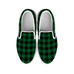 Green And Black Buffalo Check Print White Slip On Shoes