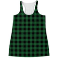 Green And Black Buffalo Check Print Women's Racerback Tank Top