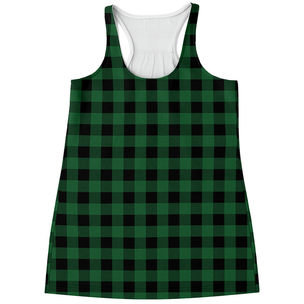 Green And Black Buffalo Check Print Women's Racerback Tank Top