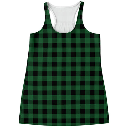 Green And Black Buffalo Check Print Women's Racerback Tank Top