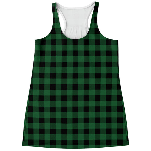 Green And Black Buffalo Check Print Women's Racerback Tank Top