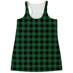 Green And Black Buffalo Check Print Women's Racerback Tank Top