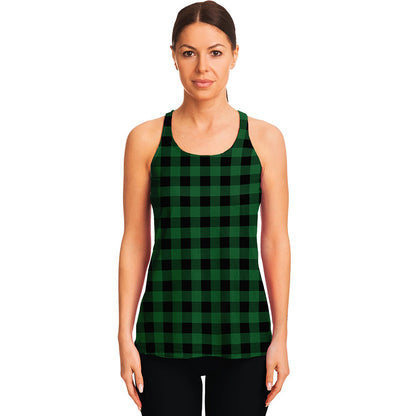 Green And Black Buffalo Check Print Women's Racerback Tank Top