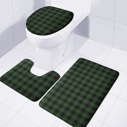 Green And Black Buffalo Plaid Print 3 Piece Bath Mat Set