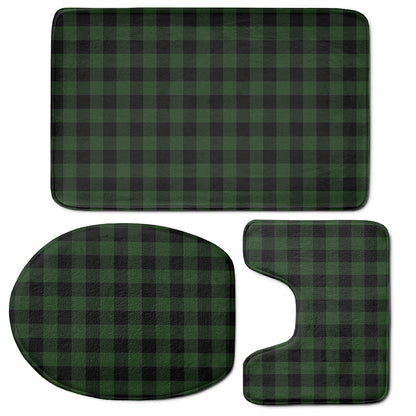Green And Black Buffalo Plaid Print 3 Piece Bath Mat Set