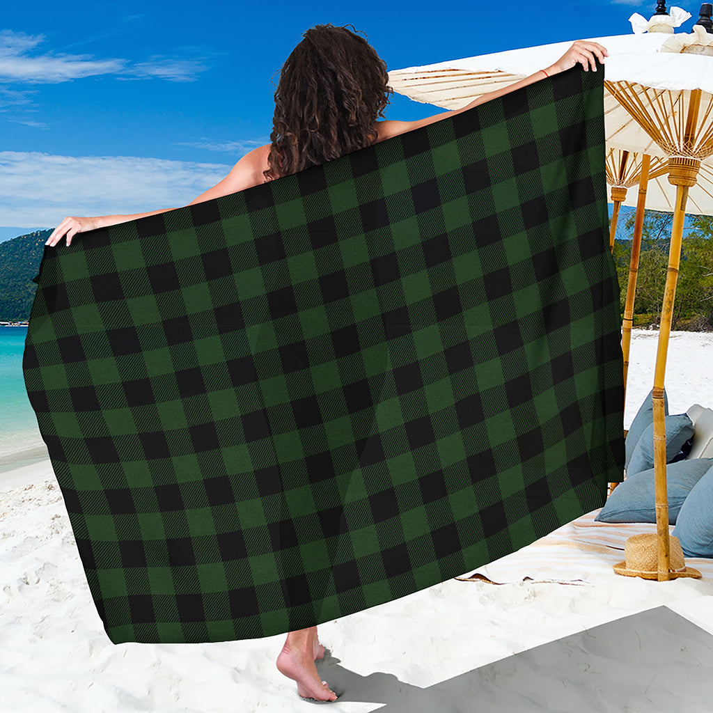 Green And Black Buffalo Plaid Print Beach Sarong Wrap